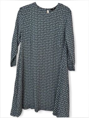 H&M Blue Patterned Long Sleeve A-Line Dress